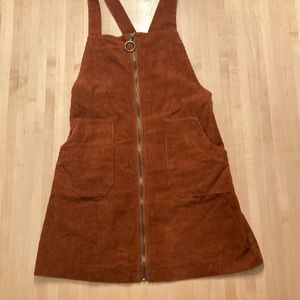 Red (burnt sienna) overall dress.